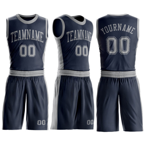 Custom Navy Gray Round Neck Suit Basketball Jersey