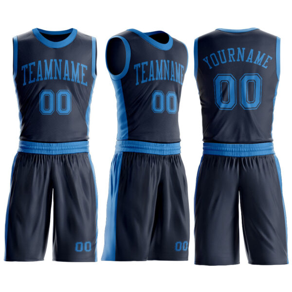 Custom Navy Blue Round Neck Suit Basketball Jersey