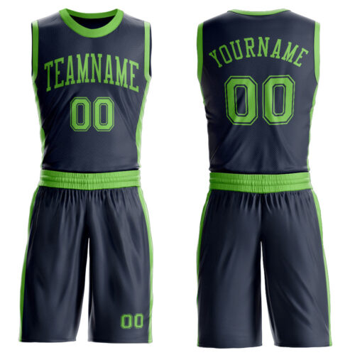 Custom Navy Neon Green Round Neck Suit Basketball Jersey