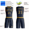 Custom Navy Old Gold Round Neck Suit Basketball Jersey