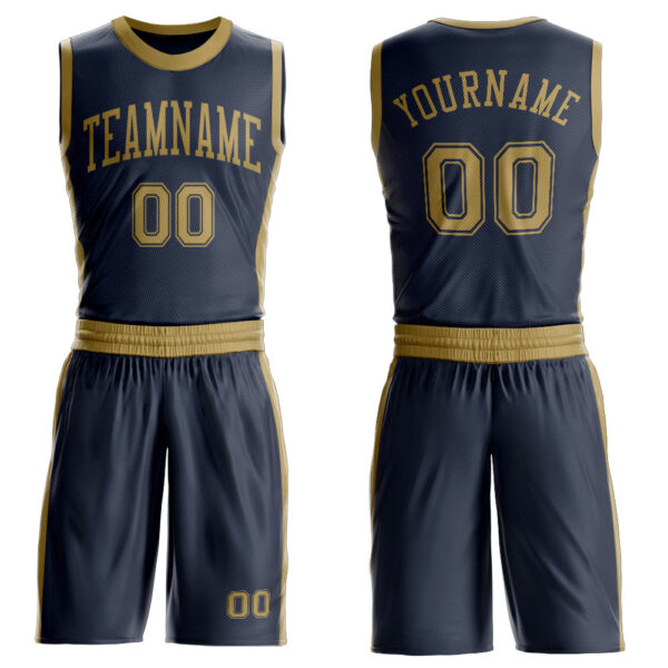 Custom Navy Old Gold Round Neck Suit Basketball Jersey