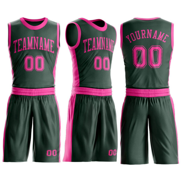 Custom Green Pink Round Neck Suit Basketball Jersey