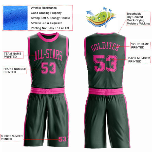Custom Green Pink Round Neck Suit Basketball Jersey