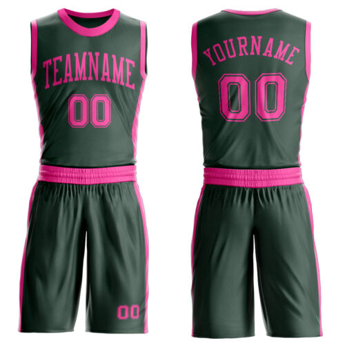 Custom Green Pink Round Neck Suit Basketball Jersey