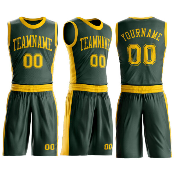 Custom Green Gold Round Neck Suit Basketball Jersey
