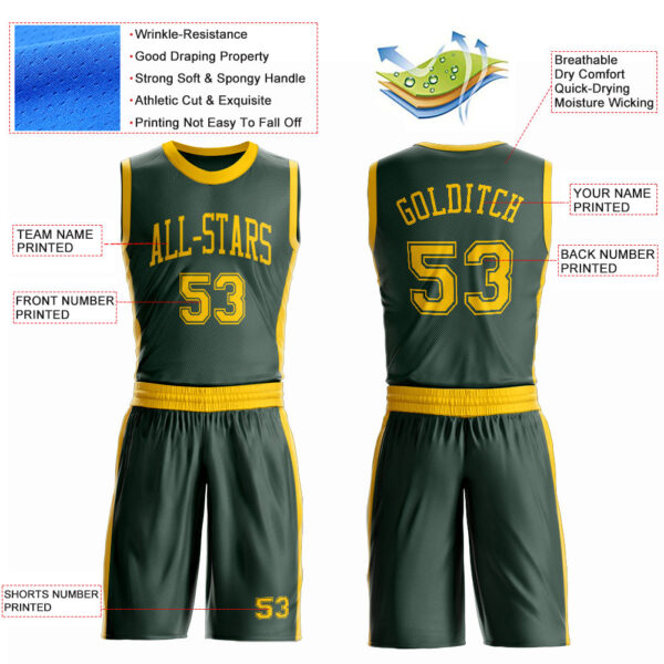 Custom Green Gold Round Neck Suit Basketball Jersey