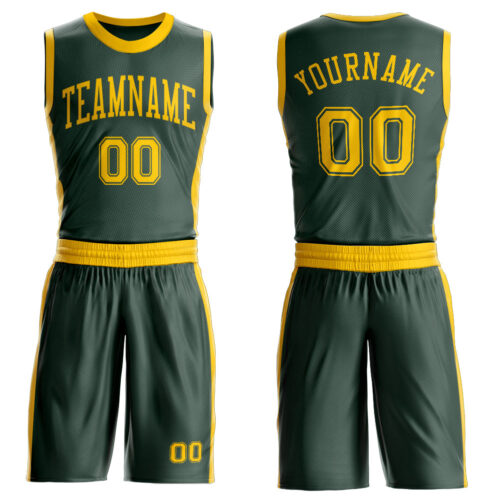 Custom Green Gold Round Neck Suit Basketball Jersey
