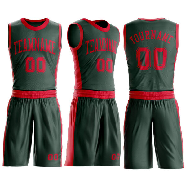 Custom Green Red Round Neck Suit Basketball Jersey