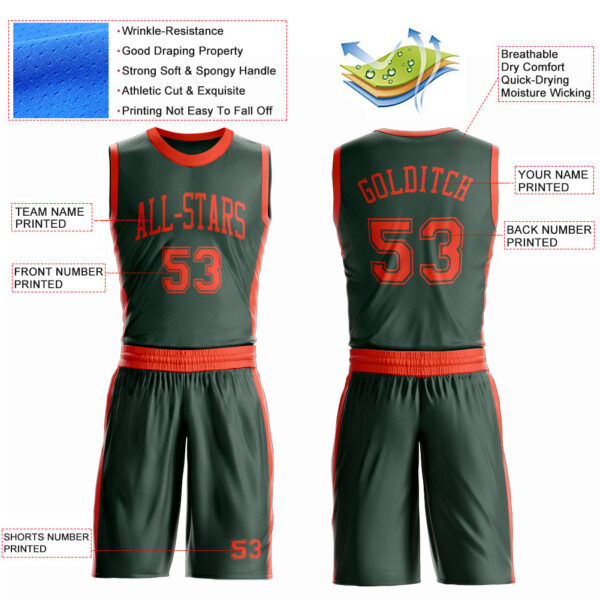 Custom Green Orange Round Neck Suit Basketball Jersey