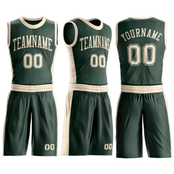 Custom Green Cream Round Neck Suit Basketball Jersey