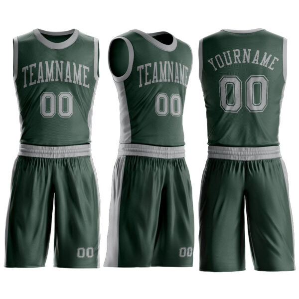 Custom Green Gray Round Neck Suit Basketball Jersey