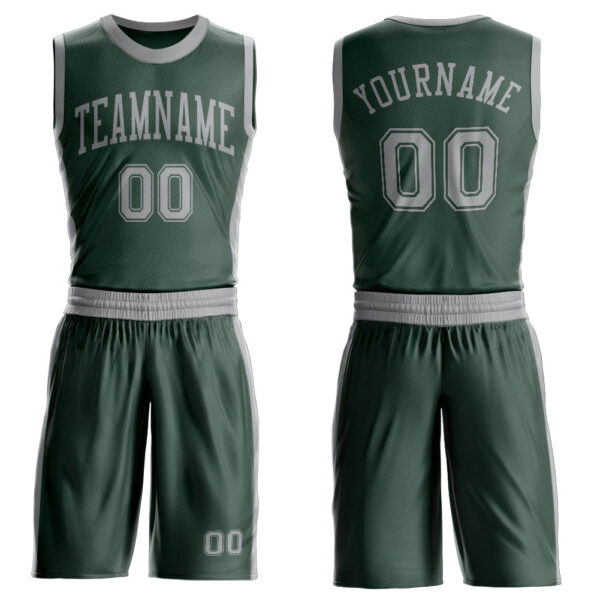 Custom Green Gray Round Neck Suit Basketball Jersey