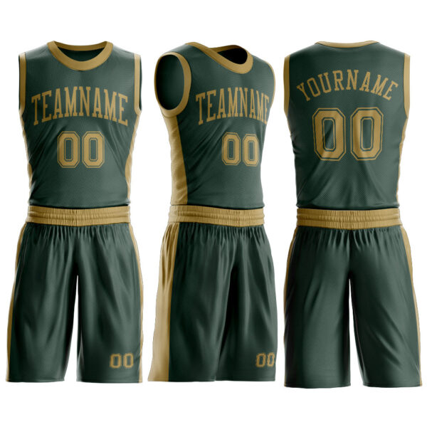 Custom Green Old Gold Round Neck Suit Basketball Jersey