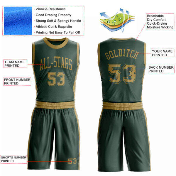 Custom Green Old Gold Round Neck Suit Basketball Jersey