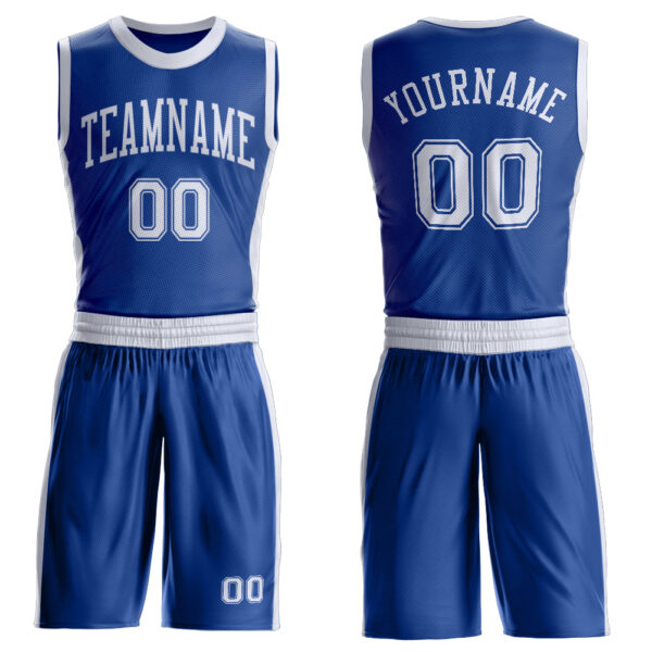 Custom Royal White Round Neck Suit Basketball Jersey