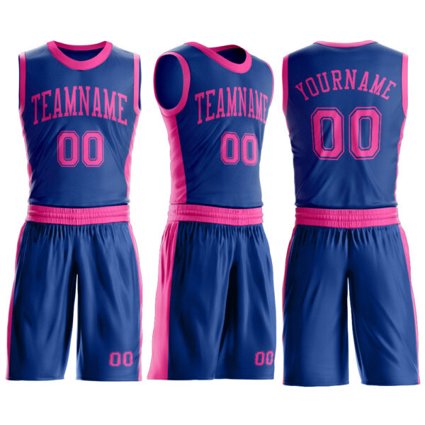 Custom Royal Pink Round Neck Suit Basketball Jersey