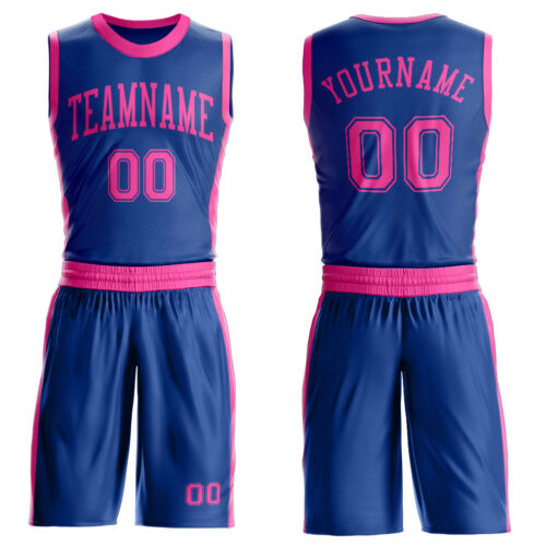 Custom Royal Pink Round Neck Suit Basketball Jersey