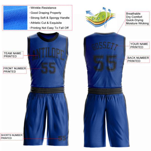 Custom Royal Black Round Neck Suit Basketball Jersey