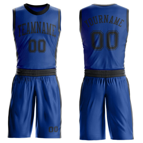 Custom Royal Black Round Neck Suit Basketball Jersey