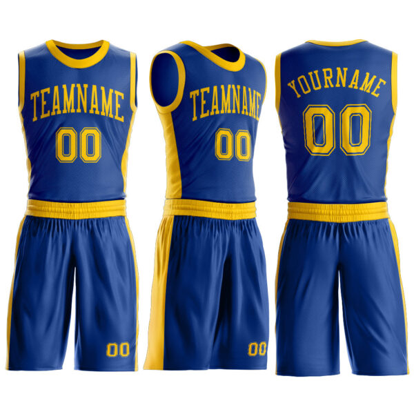 Custom Royal Gold Round Neck Suit Basketball Jersey