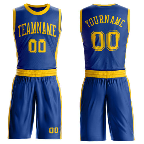 Custom Royal Gold Round Neck Suit Basketball Jersey