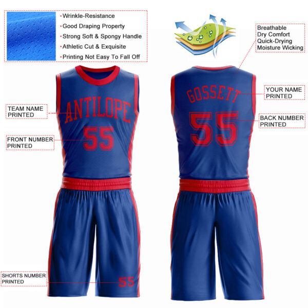 Custom Royal Red Round Neck Suit Basketball Jersey