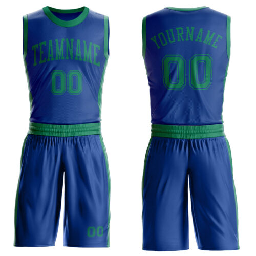 BSuit0731 Custom Royal Kelly Green Round Neck Suit Basketball Jersey