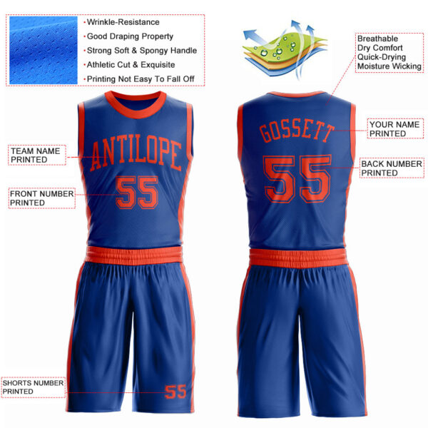 Custom Royal Orange Round Neck Suit Basketball Jersey
