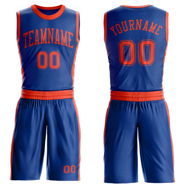 Custom Royal Orange Round Neck Suit Basketball Jersey