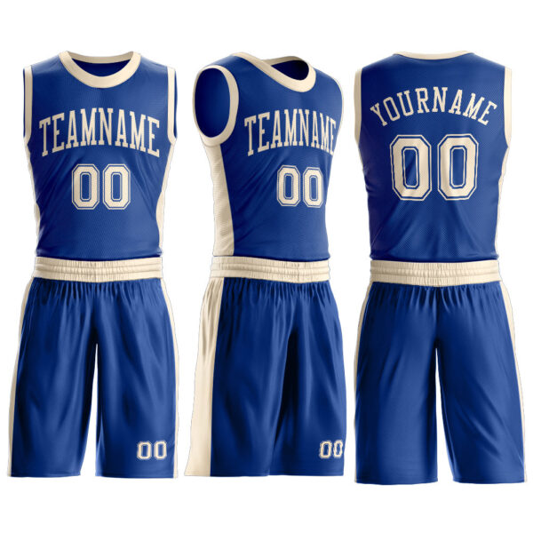 Custom Royal Cream Round Neck Suit Basketball Jersey