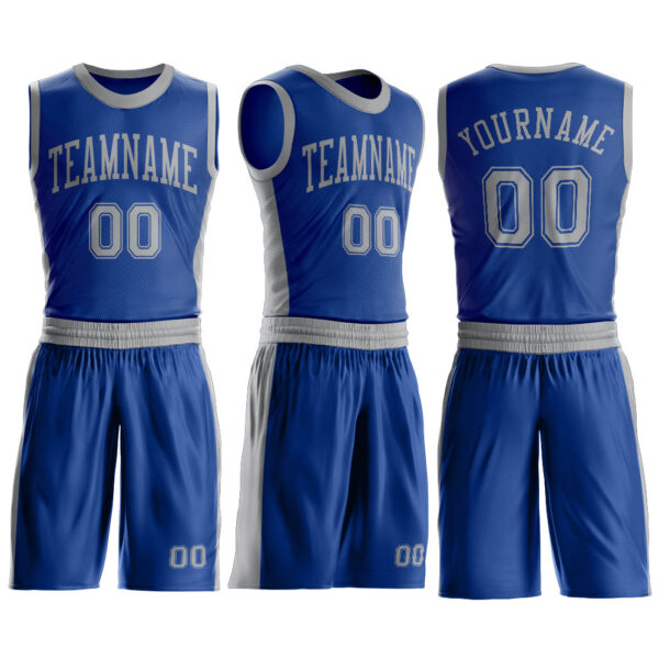 Custom Royal Gray Round Neck Suit Basketball Jersey