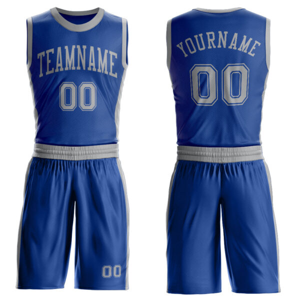 Custom Royal Gray Round Neck Suit Basketball Jersey
