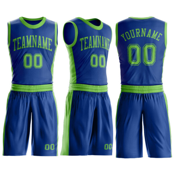 Custom Royal Neon Green Round Neck Suit Basketball Jersey