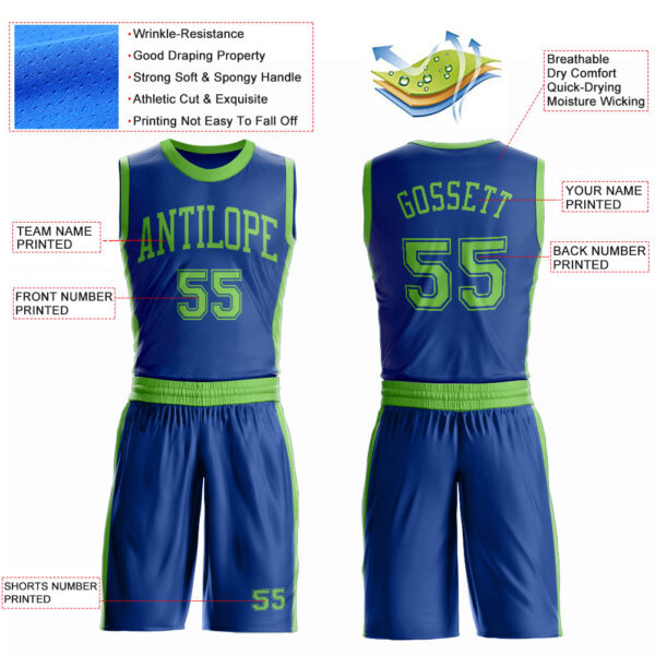 Custom Royal Neon Green Round Neck Suit Basketball Jersey