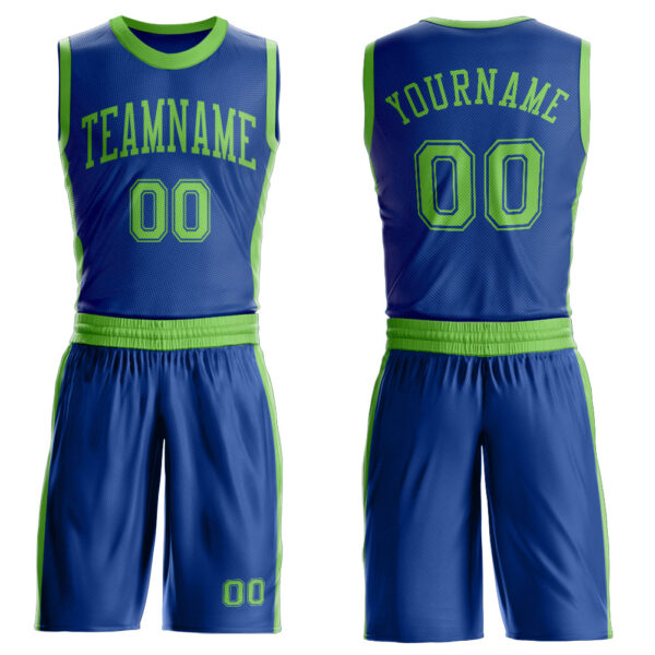 Custom Royal Neon Green Round Neck Suit Basketball Jersey