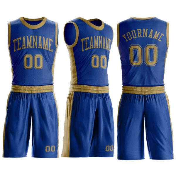 Custom Royal Old Gold Round Neck Suit Basketball Jersey
