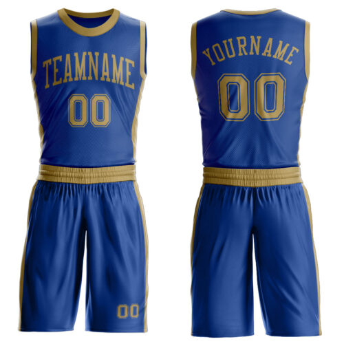Custom Royal Old Gold Round Neck Suit Basketball Jersey