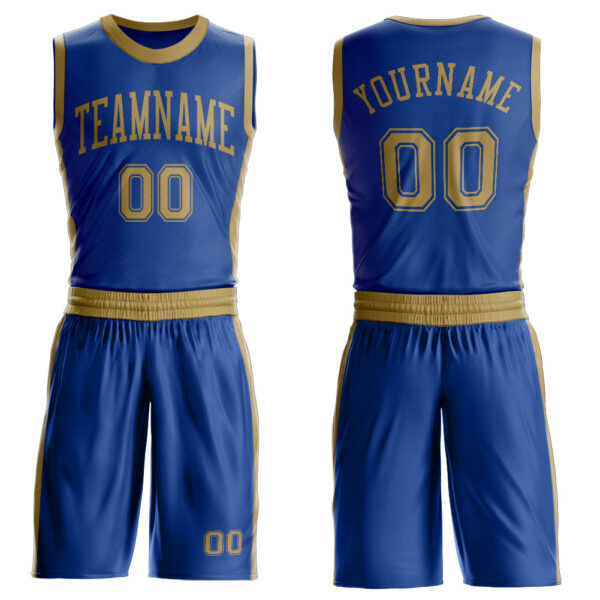 Custom Royal Old Gold Round Neck Suit Basketball Jersey