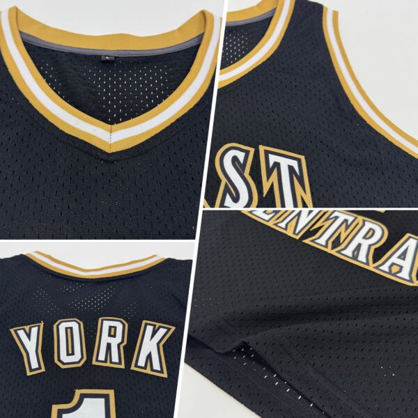 Custom Black White-Old Gold Authentic Throwback Basketball Jersey