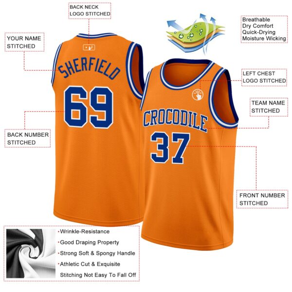 Custom Bay Orange Royal-White Authentic Basketball Jersey