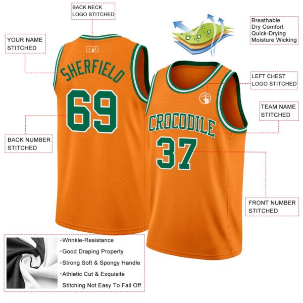 Custom Bay Orange Kelly Green-White Authentic Basketball Jersey
