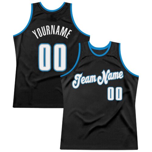 Black0270 Custom Black White-Blue Authentic Throwback Basketball Jersey