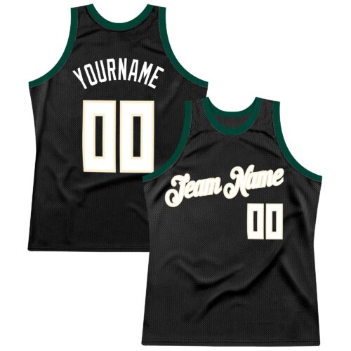 Black0280 Custom Black White-Hunter Green Authentic Throwback Basketball Jersey