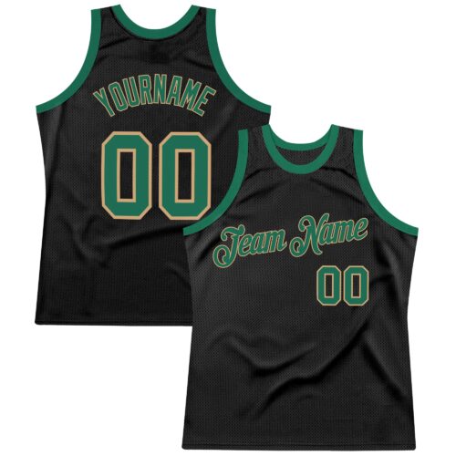 Black0285 Custom Black Kelly Green-Old Gold Authentic Throwback Basketball Jersey
