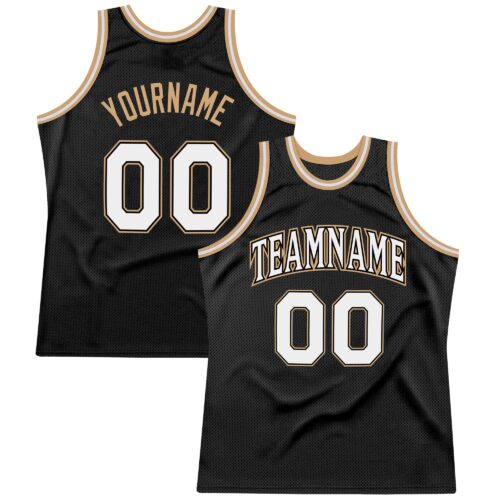Black0286 Custom Black White-Old Gold Authentic Throwback Basketball Jersey