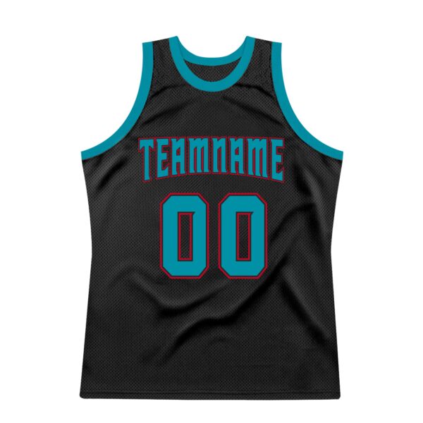 Custom Black Teal-Red Authentic Throwback Basketball Jersey