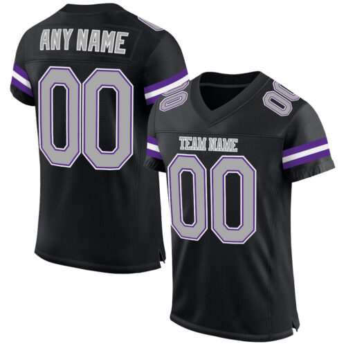 Black0559 Custom Black Gray-Purple Mesh Authentic Football Jersey