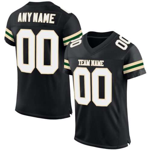 Black0560 Custom Black White-Cream Mesh Authentic Football Jersey