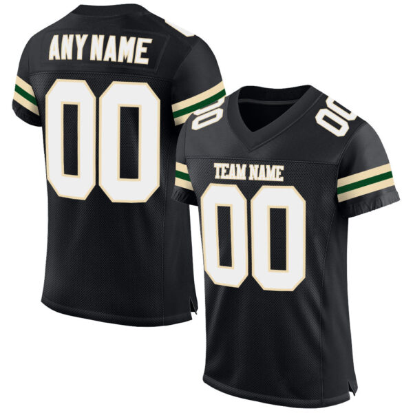 Black0560 Custom Black White-Cream Mesh Authentic Football Jersey