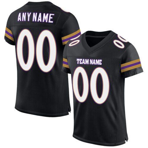 Black0605 Custom Black White-Purple Mesh Authentic Football Jersey